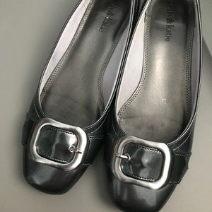 Kelly and Katie silver buckle flats